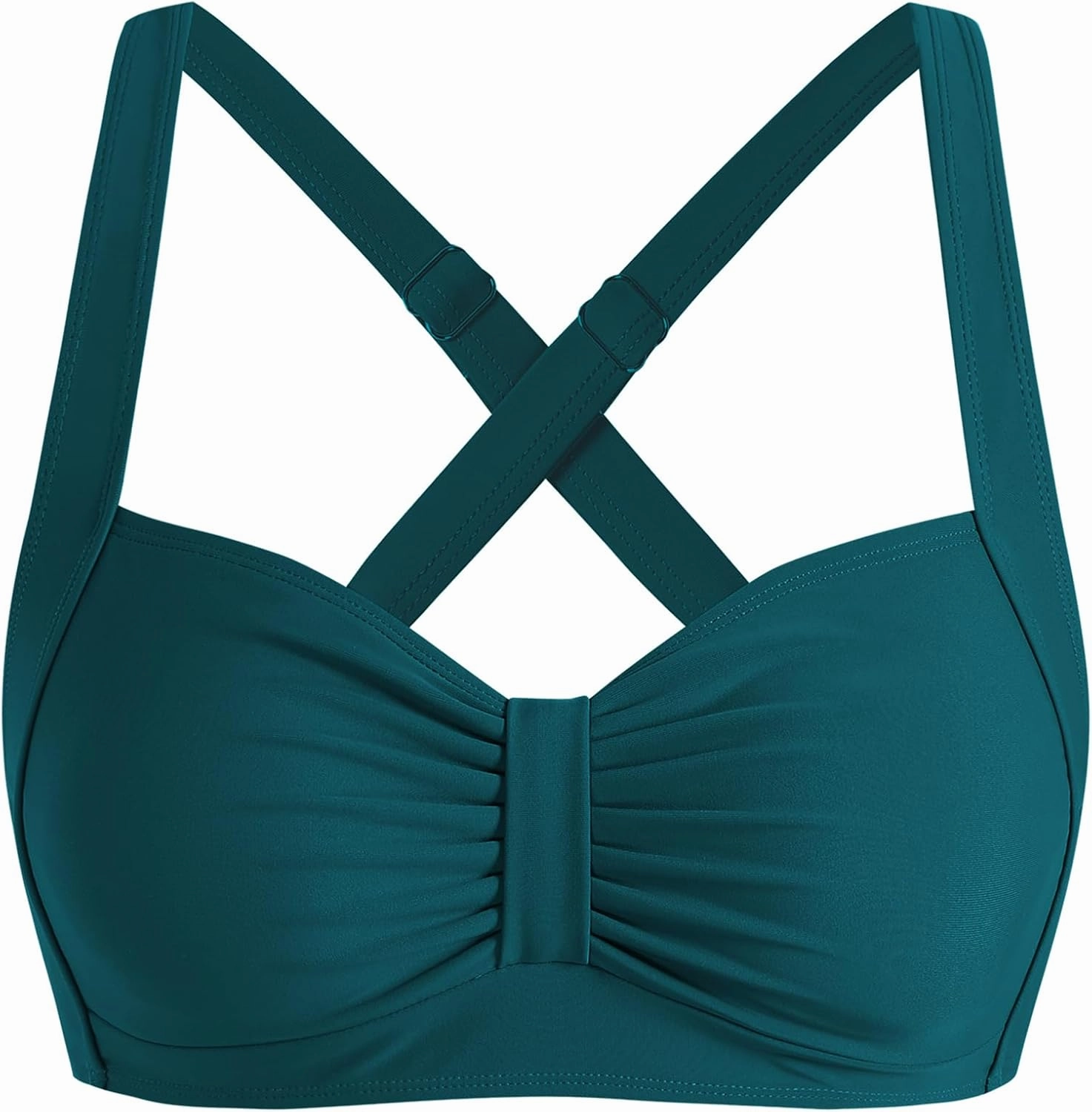 ZAFUL Women Bikini Top Only-Ruched Bra Padded Bathing Suit Top Cross Back Vintage Retro Bathing Suit Tops 2025