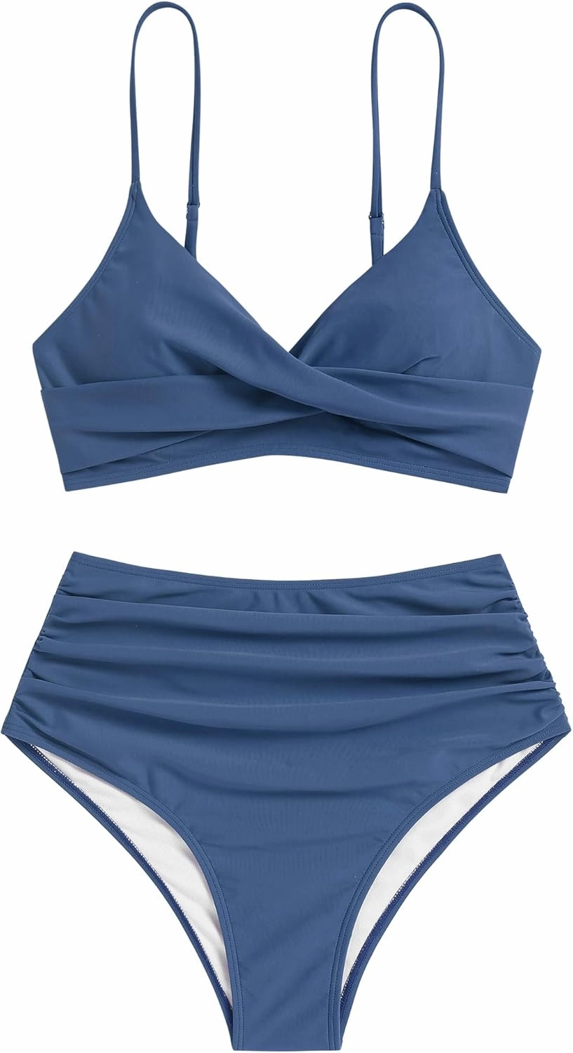 ZAFUL Women High Waisted Bikini Sets Two Piece Swimsuit Push Up Twist Front Ruched Bathing Suit