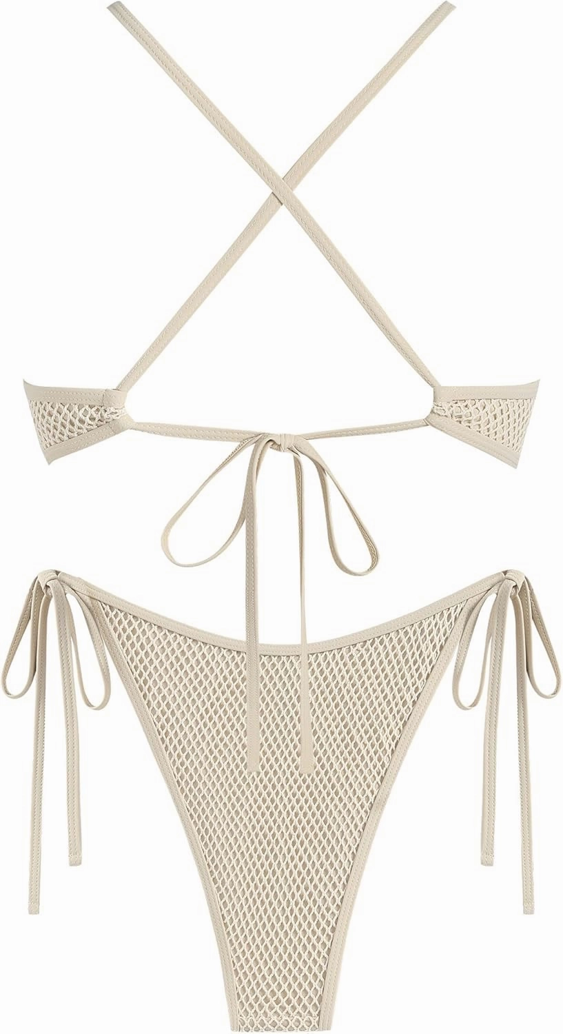 ZAFUL Women's Sexy Cutout Bikini Set High Cut Textured Metal Ring Cheeky Swimsuit Two Piece Bathing Suit