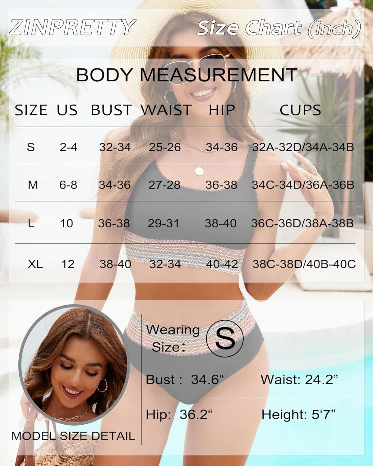 ZINPRETTY Women High Waisted Bikini Sets Color Block Swimsuits 2 Piece Bathing Suits Tummy Control Sporty Teens